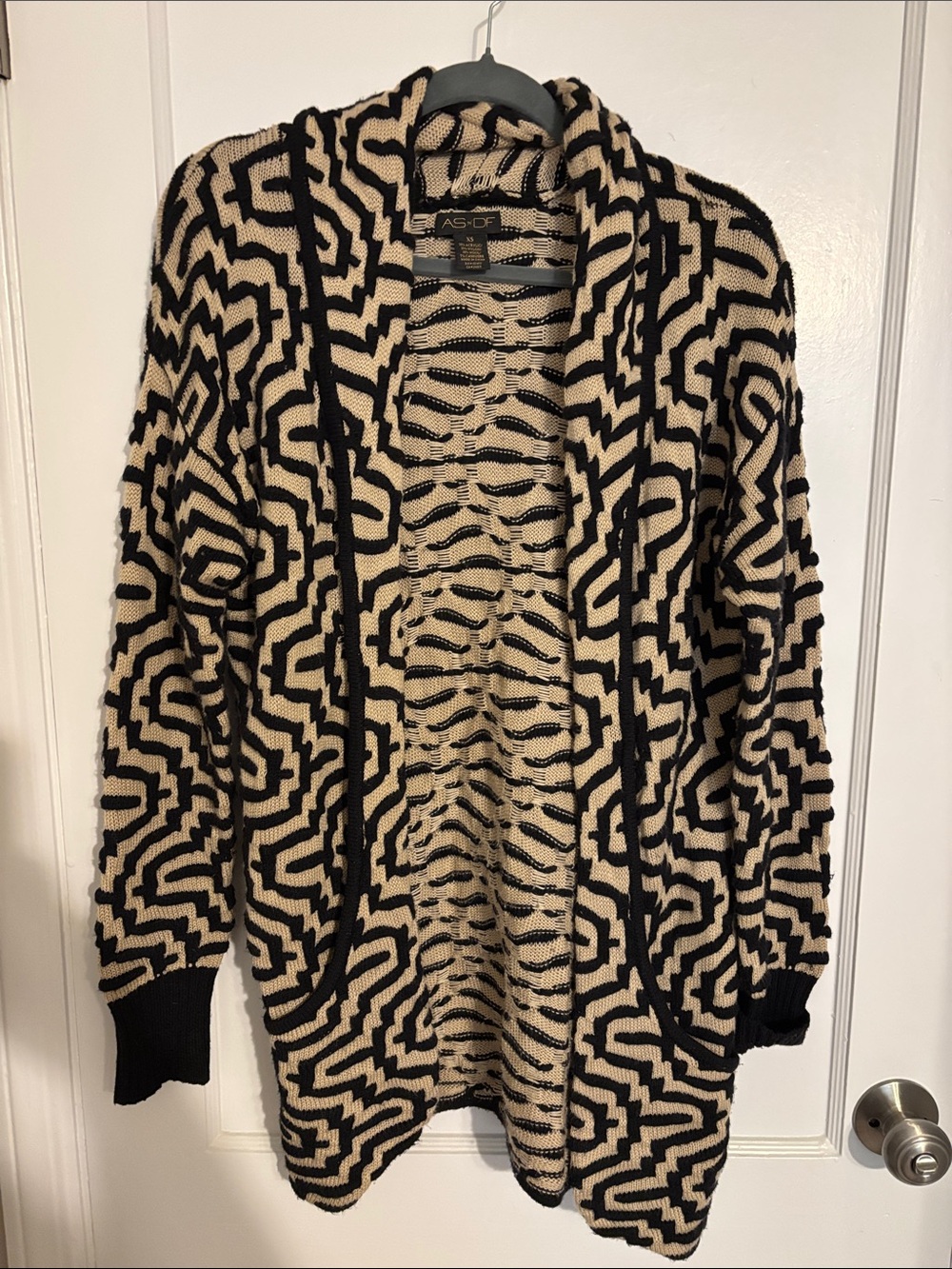 AS by DF Beige and Black Abstract Open-Front Cardigan